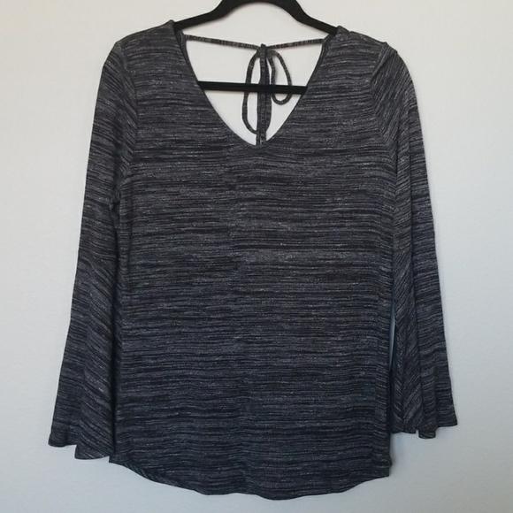 Loft Charcoal Spacedye Flare Bell Sleeve top size medium - Picture 2 of 7